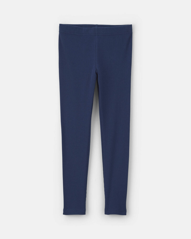 Girls Pull-On Stretch Rib Leggings - Navy Blue, image 1 of 4 slides