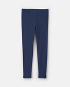 Girls Pull-On Stretch Rib Leggings - Navy Blue, image 1 of 4 slides