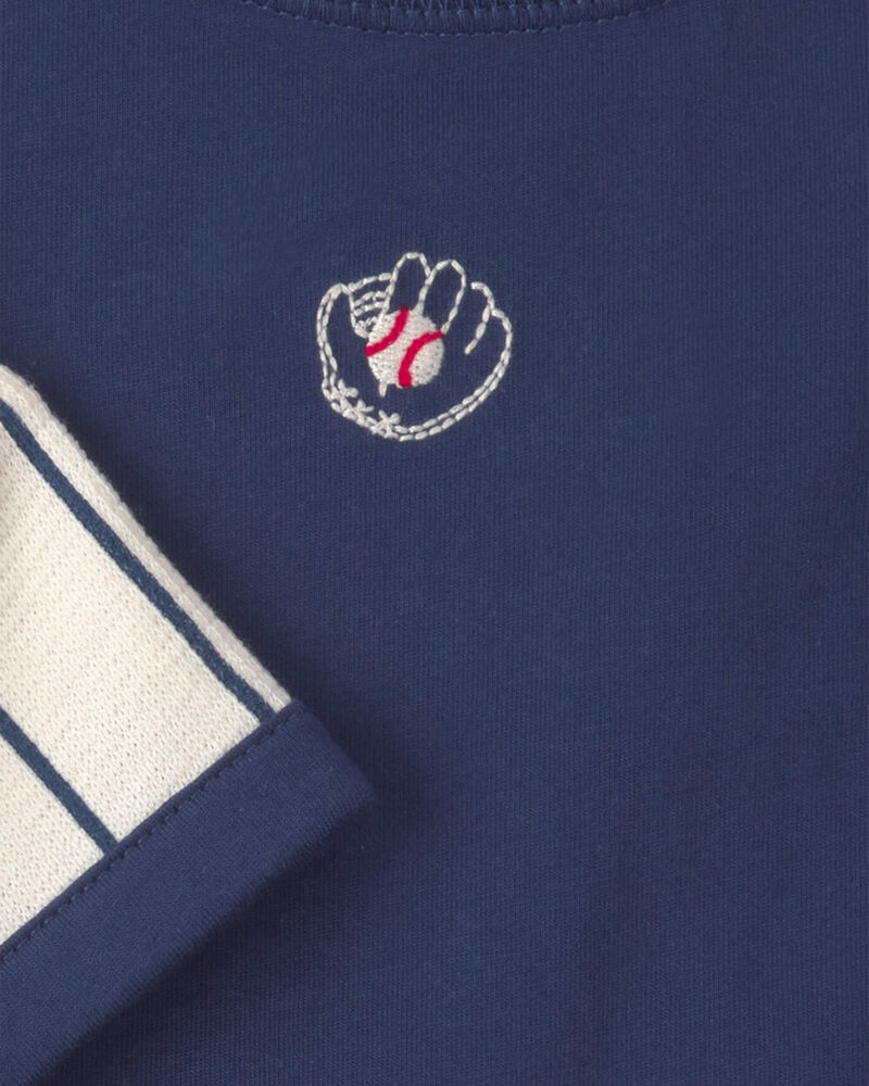 B&eacute;b&eacute; gar&ccedil;on - Ensemble 3 pi&egrave;ces de style baseball haut et short &agrave; rayures - Bleu/ivoire, image 4 sur 4 diapositives