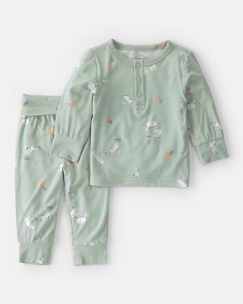Baby 2-Piece Bunny Long-Sleeve Top & Pant Set - Green, 