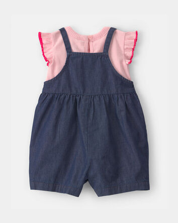 Baby Girl 2-Piece Chambray Romper Set - Pink/Blue, 