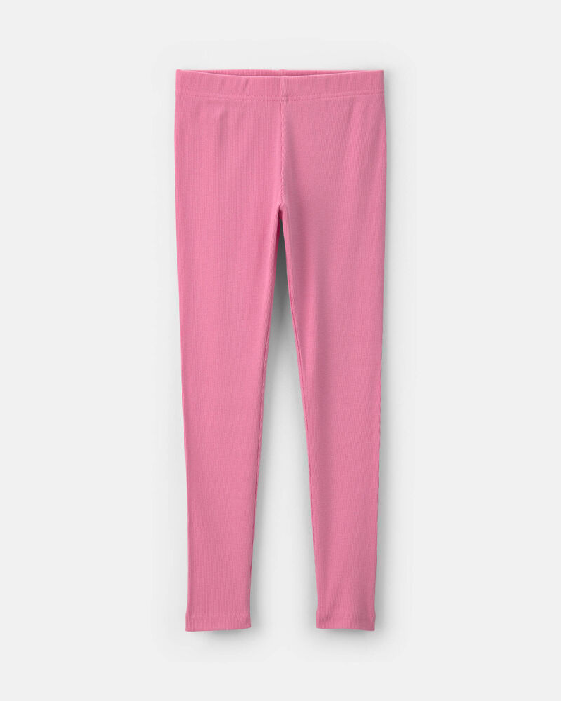 Girls Pull-On Stretch Rib Leggings - Pink, image 1 of 4 slides