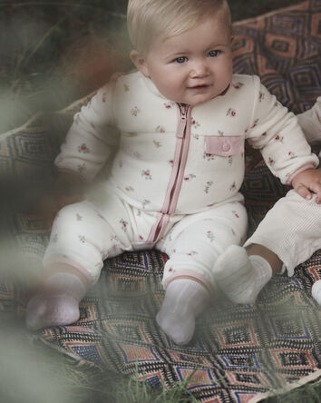 Baby Girl Recycled Mircofleece Jumpsuit in Radiant Rose, 