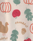 Baby 1-Piece Thanksgiving 2-Way Zip 100% Cotton Snug Fit Footed Pyjama - Cream, image 4 of 5 slides