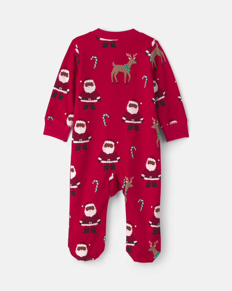 B&eacute;b&eacute; - Grenouill&egrave;re en 100 % coton avec fermeture &agrave; glissi&egrave;re double sens &agrave; motif de P&egrave;re No&euml;l brun &ndash; Rouge, image 3 sur 4 diapositives