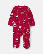 B&eacute;b&eacute; - Grenouill&egrave;re en 100 % coton avec fermeture &agrave; glissi&egrave;re double sens &agrave; motif de P&egrave;re No&euml;l brun &ndash; Rouge, image 3 sur 4 diapositives