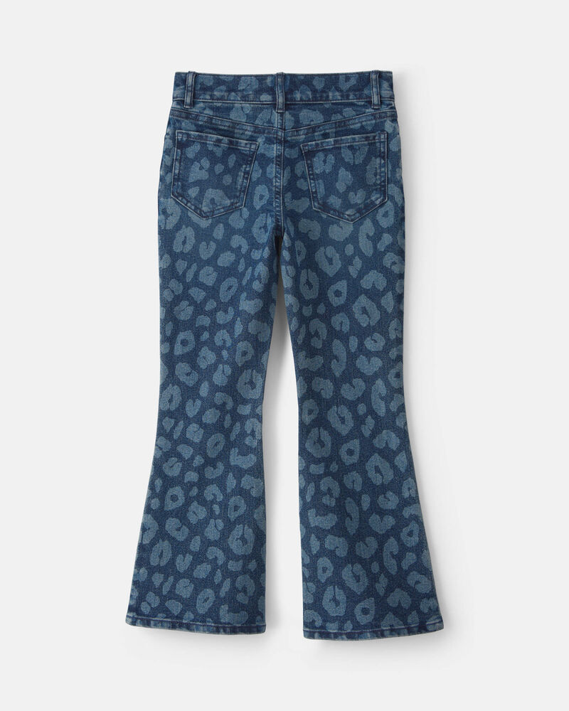 Girls Leopard Denim Flare Jeans - Dark Wash, image 2 of 4 slides