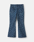 Girls Leopard Denim Flare Jeans - Dark Wash, image 2 of 4 slides