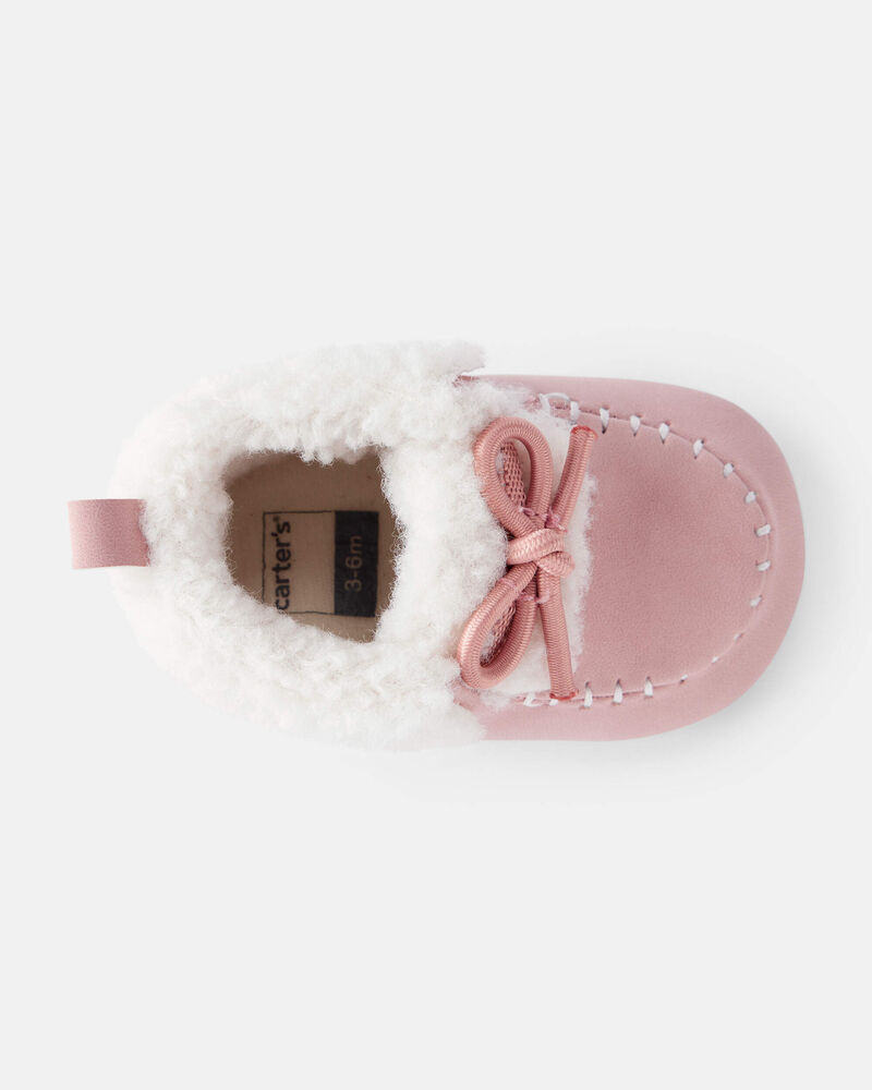 Baby Girl Sherpa Moccasin Boots - Pink/White, image 4 of 6 slides