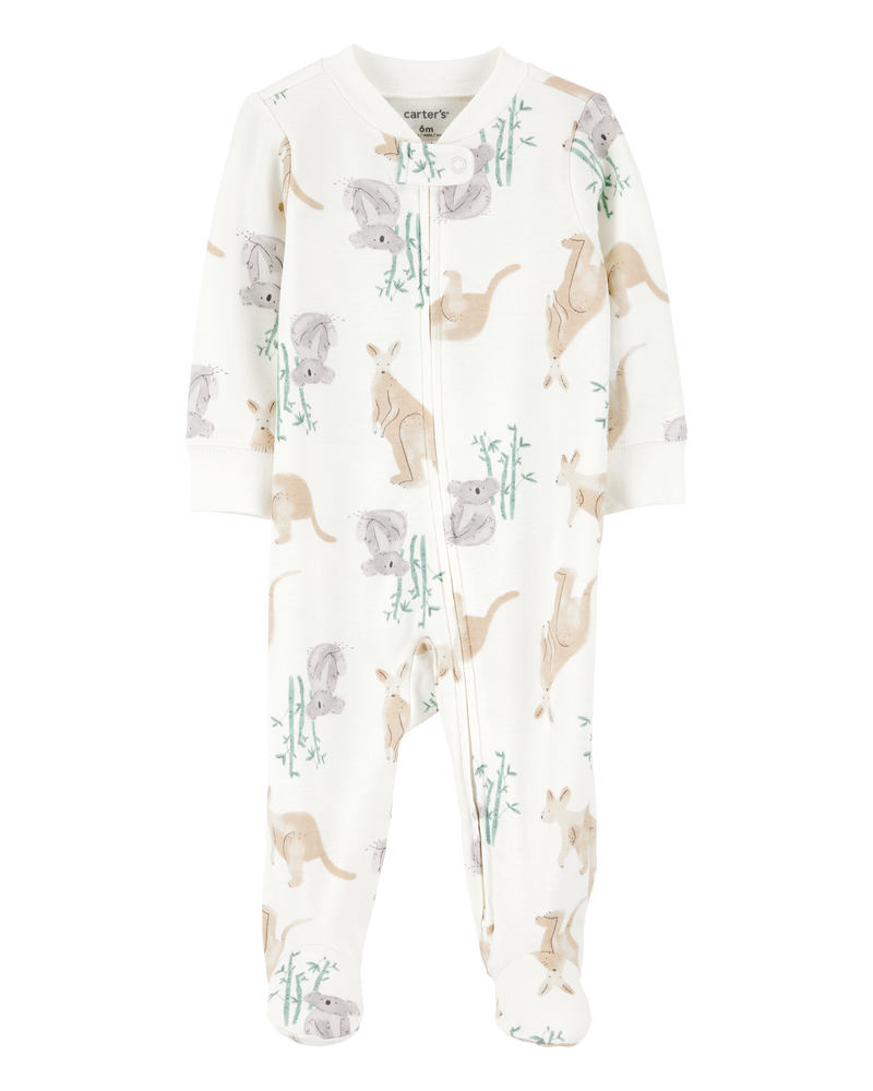 Baby Girl Kangaroo 2-Way Zip Cotton Sleeper pyjamas, image 1 of 3 slides