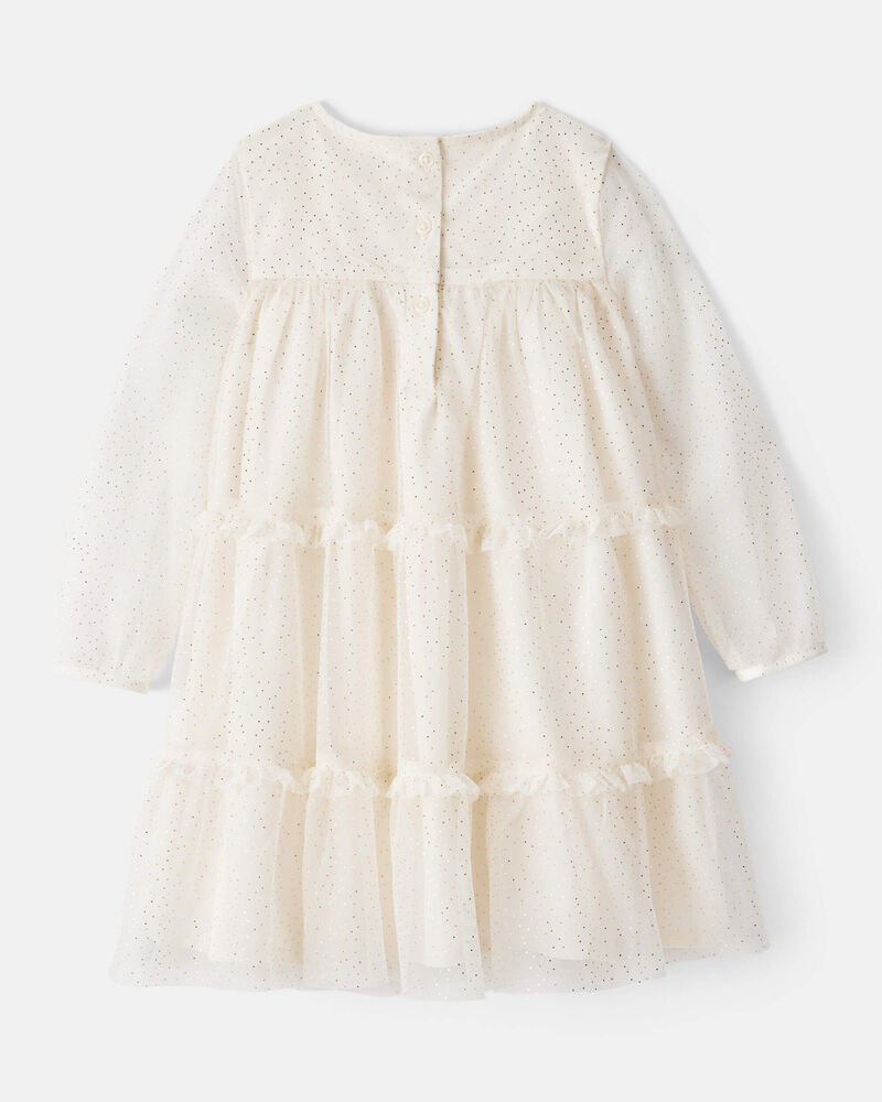 Toddler Girl Cream Holiday Dress, image 3 of 5 slides