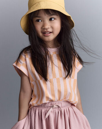 Tout-petit fille - T-shirt &agrave; manches chauve-souris &agrave; rayures d&eacute;cal&eacute;es - Rose/Orange p&acirc;le, 