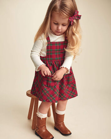 Toddler Girl 2-Piece Plaid Dress Set - Red/Cream, 