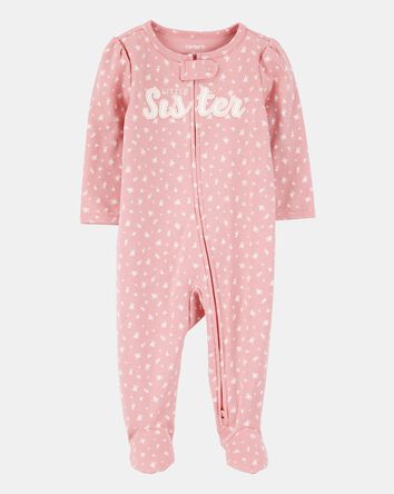Baby Girl Little Sister 2-Way Zip Cotton Sleeper pyjamas, 