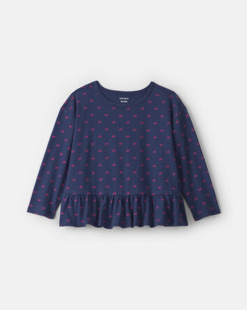 Toddler Girl Bow Long-Sleeve Peplum Top - Navy Blue, 