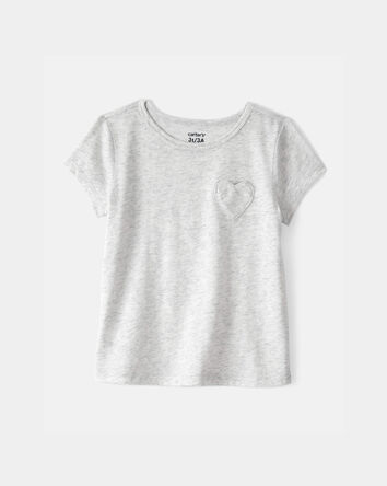 Toddler Girl Heart Pocket Top - Grey, 