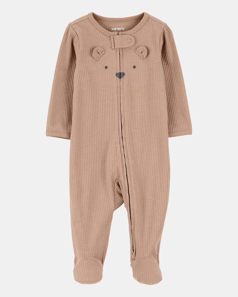 Baby Bear 2-Way Zip Ribbed Sleeper pyjamas, image 1 of 3 slides