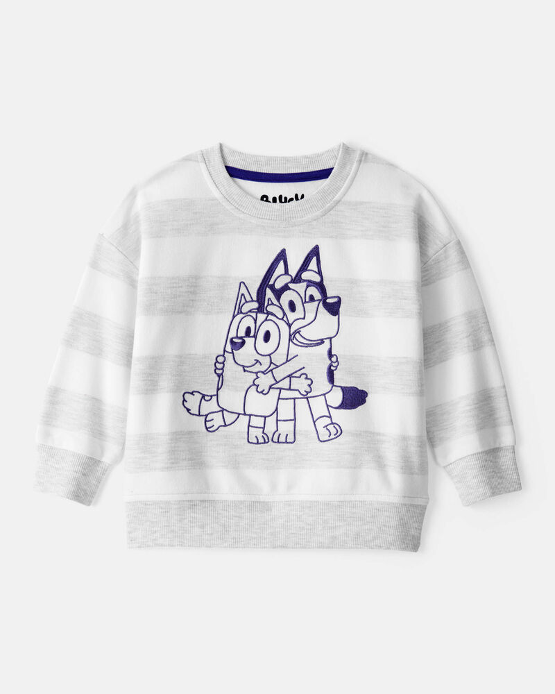 Baby Neutral Bluey Striped French Terry Pullover - Grey, image 1 of 3 slides