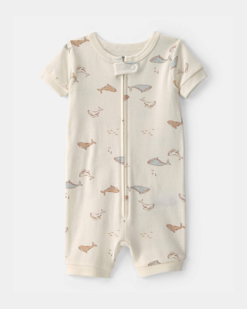 Toddler Whale 100% Cotton 1-Piece Pyjama - Ivory, image 1 of 3 slides