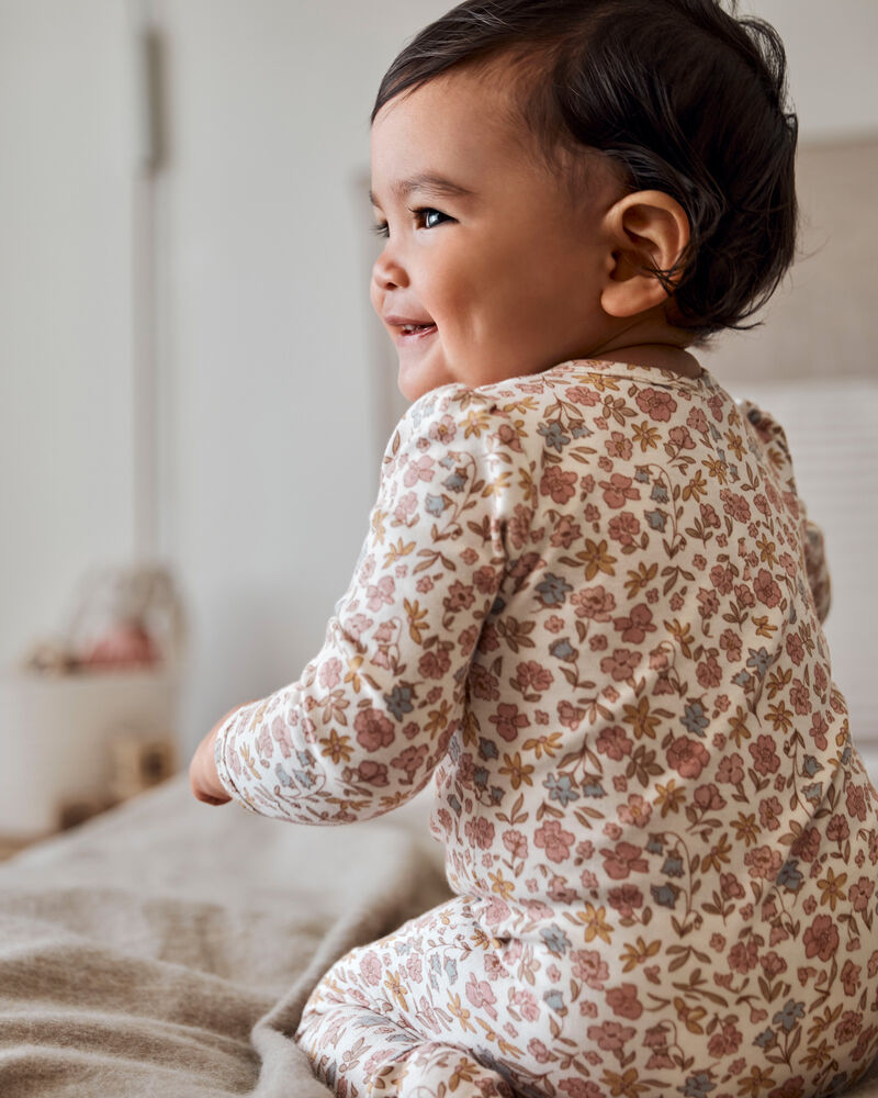 Baby Girl Floral 2-Way Zip Cotton Sleeper pyjamas, image 3 of 4 slides