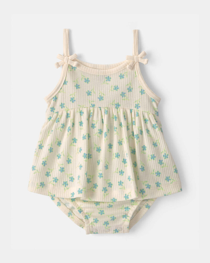 B&eacute;b&eacute; fille - Robe cache-couche c&ocirc;tel&eacute;e sans manches &agrave; motif floral - Cr&egrave;me, image 1 sur 2 diapositives