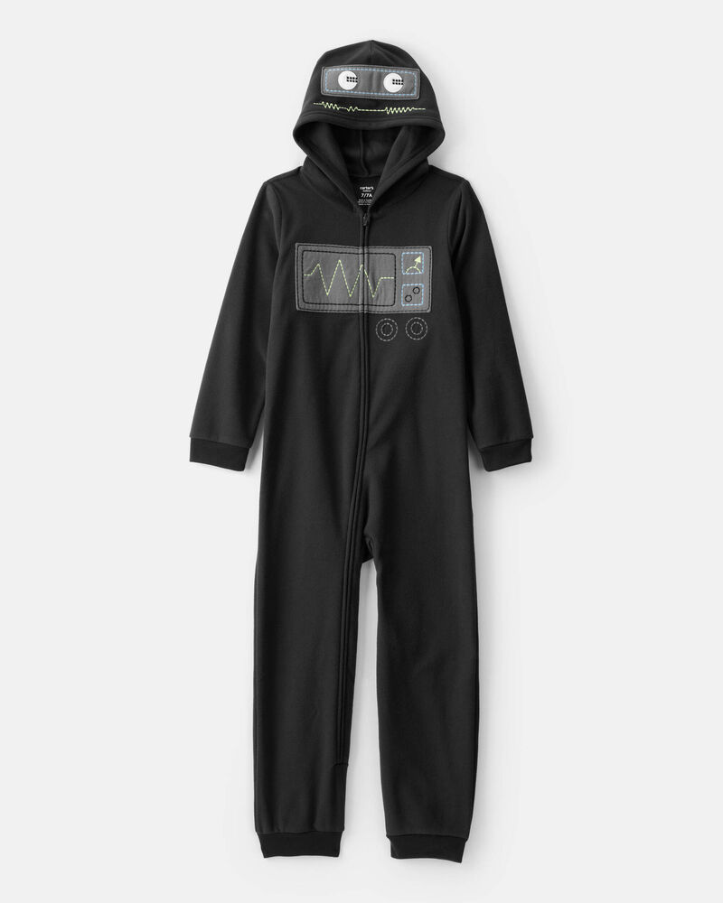 Boys Robot Fleece Hooded Zip-Up 1-Piece Pajama Jumpsuit - Black, image 1 of 3 slides