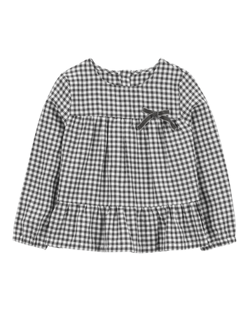 Baby Checkered Twill Long-Sleeve Fashion Top, 