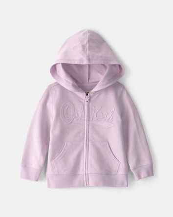 B&eacute;b&eacute; fille - Blouson &agrave; capuchon en jersey bouclette de couleur unie - Violet, 