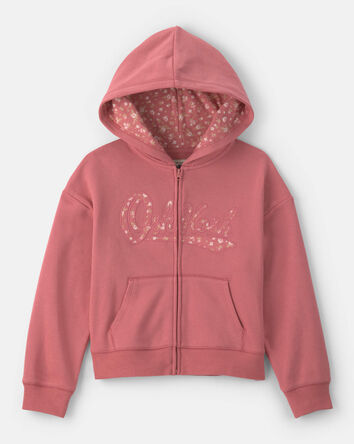 Girls Floral OshKosh Logo Fleece Zip-Up Hoodie - Pink, 