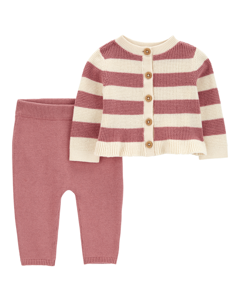 Baby 2-Piece Striped Cardigan & Pant Set, image 1 of 3 slides