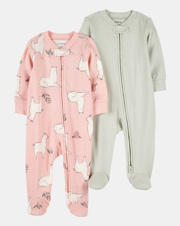 Baby Girl 2-Pack 2-Way Zip Cotton Sleeper, 
