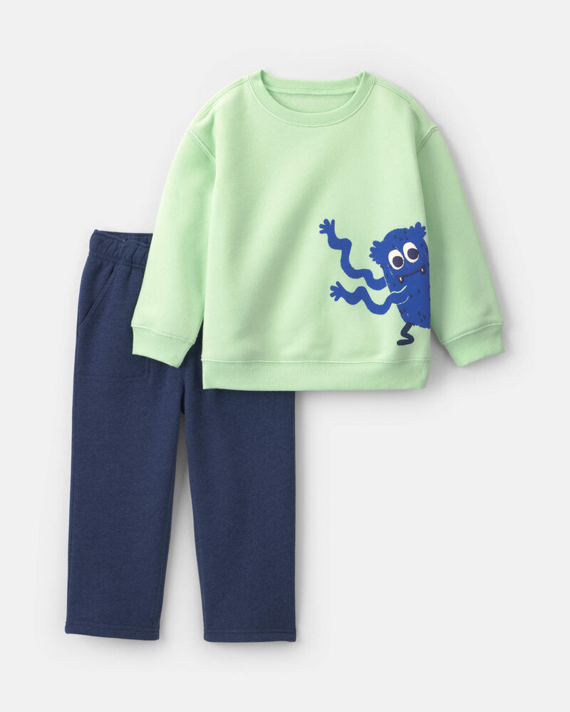 B&eacute;b&eacute; gar&ccedil;on - Ensemble 2 pi&egrave;ces haut en molleton &agrave; motif monstre et pantalon &ndash; Vert/Bleu, image 1 sur 4 diapositives