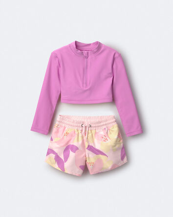 Tout-petit fille - Maillot dermoprotecteur &eacute;court&eacute; &agrave; manches longues &agrave; imprim&eacute; tropical - Mauve/Rose, 
