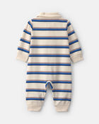 Baby Boy Striped French Terry Long-Sleeve Jumpsuit - Blue/Cream, image 4 of 6 slides