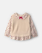 Toddler Girl Collared Floral Sweater - Cream, image 1 of 3 slides
