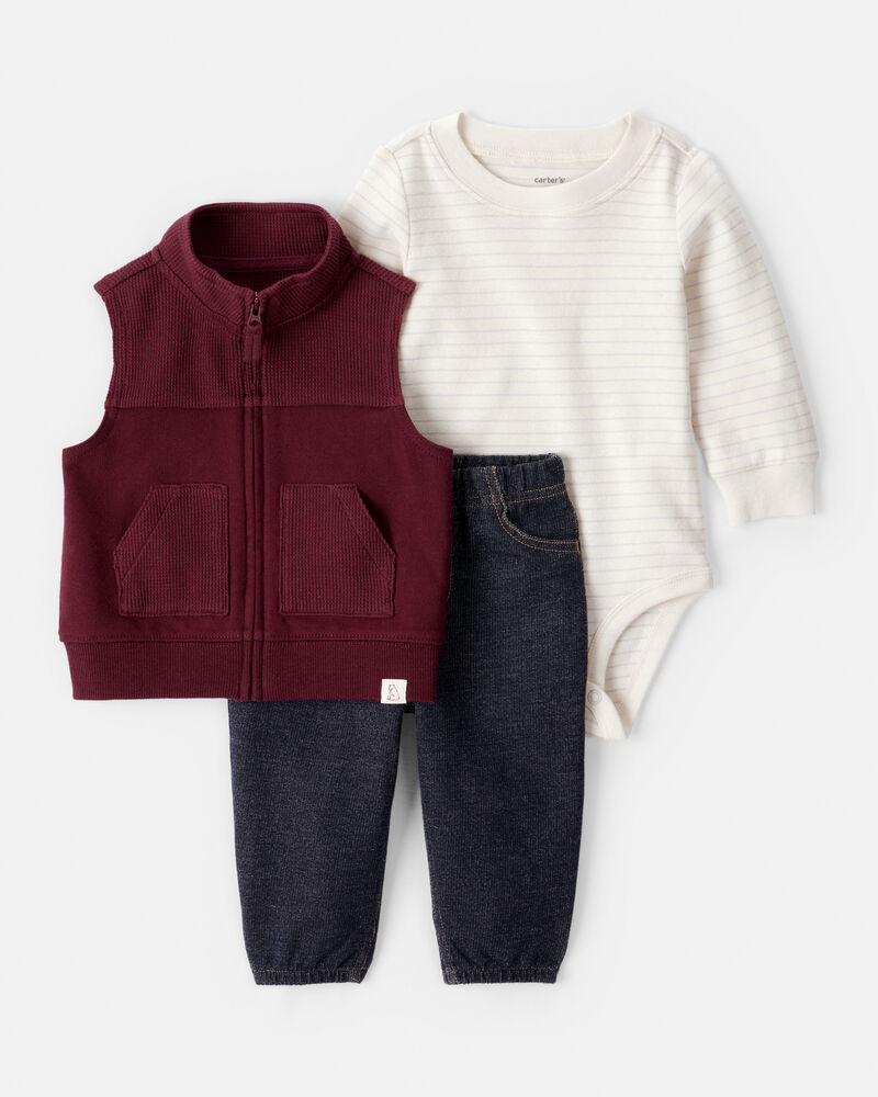 Baby Boy 3-Piece Vest Long-Sleeve Bodysuit & Pant Set, image 1 of 7 slides