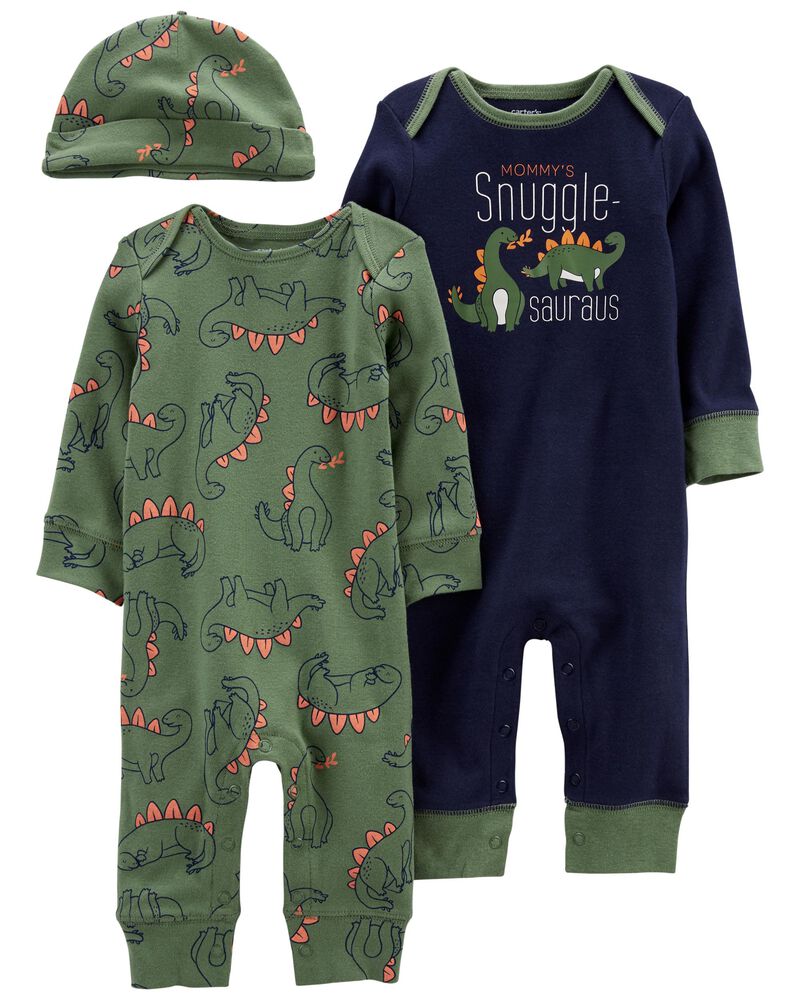 3-Pack Jumpsuits & Cap Set, image 1 of 4 slides