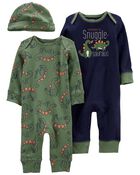 3-Pack Jumpsuits & Cap Set, image 1 of 4 slides