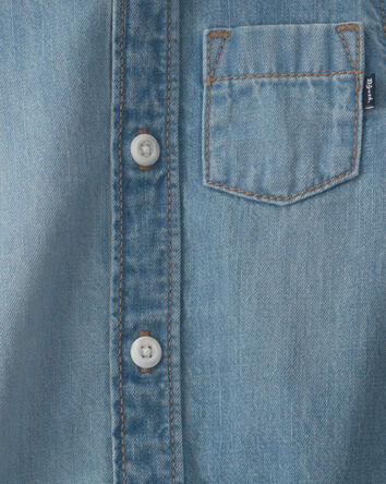 Baby Boy Denim Long-Sleeve Button-Down Bodysuit - Blue, 