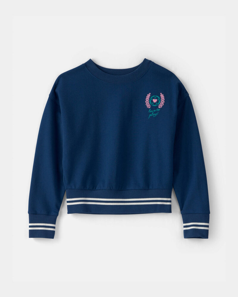 Girls French Terry Pullover Sweatshirt - Navy Blue, image 1 of 4 slides