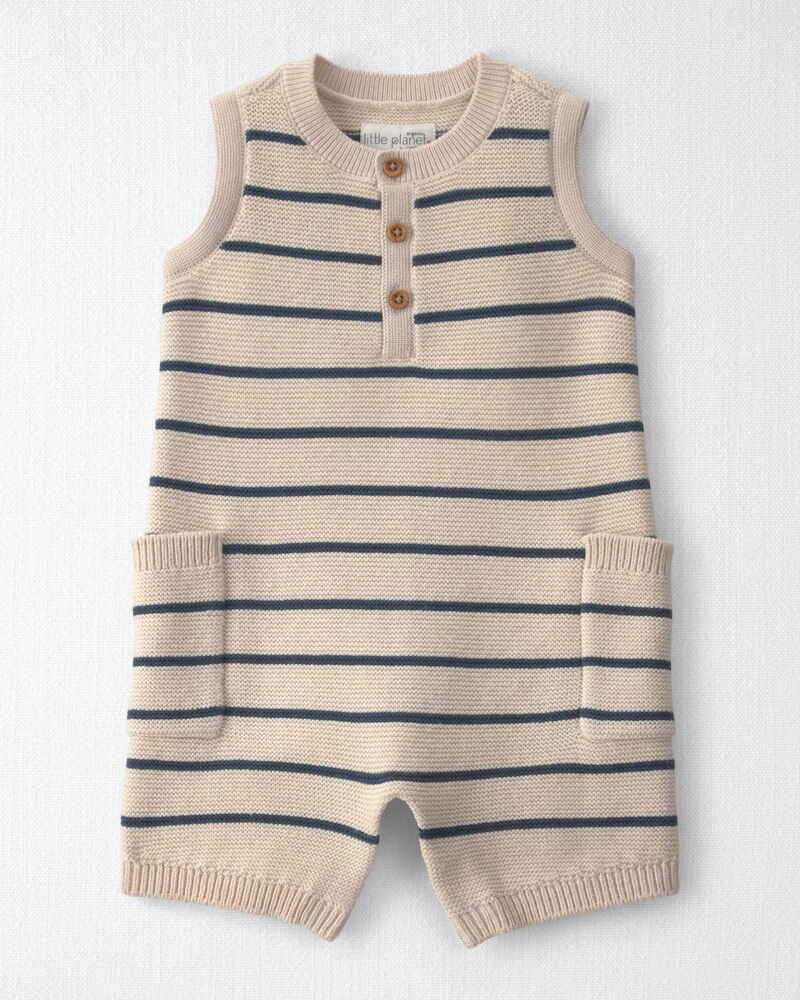 B&eacute;b&eacute; - Barboteuse en tricot de coton biologique &agrave; rayures, image 1 sur 5 diapositives