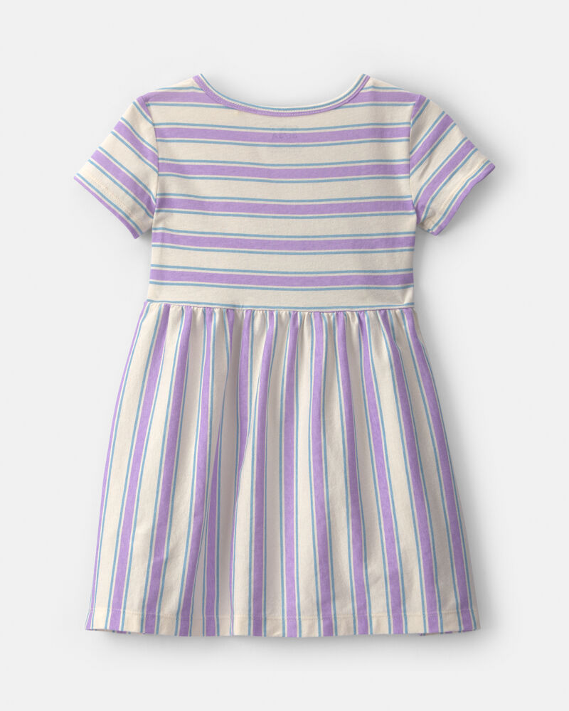 Tout-petit fille - Robe manches courtes &agrave; rayures - Mauve/Ivoire, image 2 sur 3 diapositives