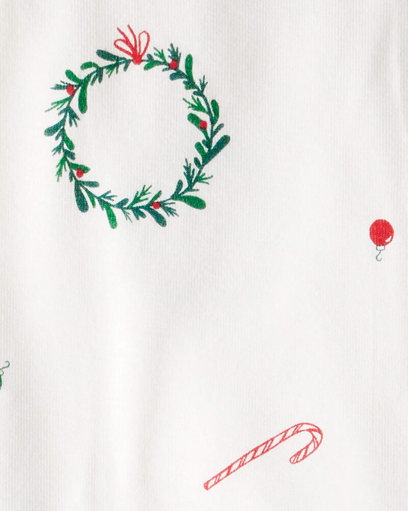 Baby Christmas Wreath Print PurelySoft Snug Fit 1-Piece pyjamas - White, image 4 of 6 slides