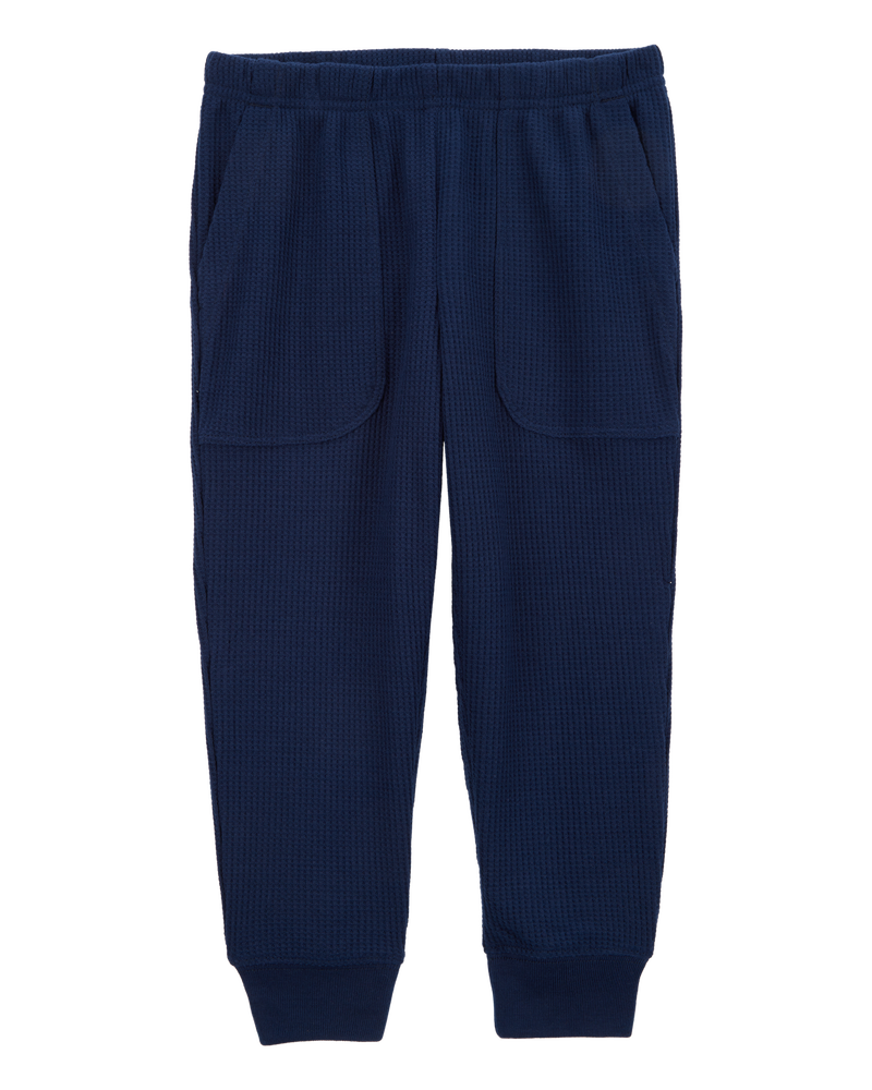 Tout-petit garçon - Pyjama 2 pièces décontracté en tricot gaufré de couleur unie - Bleu marine, image 2 sur 4 diapositives