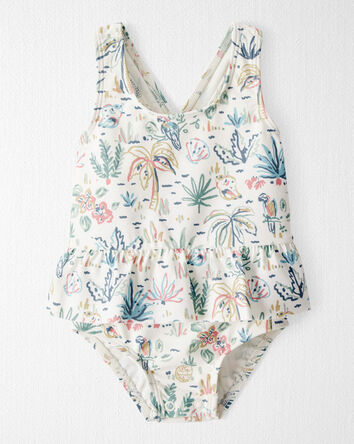 Baby Girl Recycled Swimsuit in Tropical Paradise Print, 