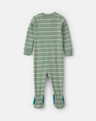 Tout-petit gar&ccedil;on - Pyjama ajust&eacute; 1 pi&egrave;ce avec pieds en 100 % coton &agrave; motif rayures et dinosaure &ndash; Vert, image 2 sur 4 diapositives