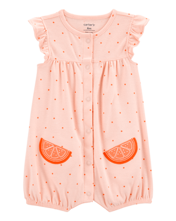 Baby Cotton Short-Sleeve Romper - Orange, 