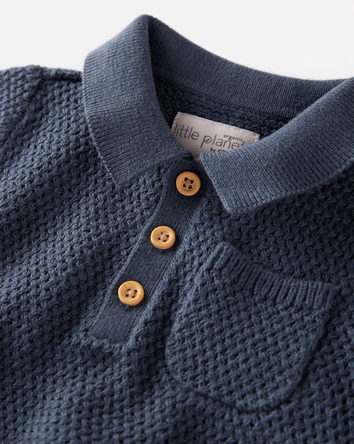 Baby Organic Cotton Crotchet Knit Polo, 