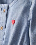 Baby Girl Heart Chambray Long-Sleeve Denim Jumpsuit - Blue, image 2 of 4 slides