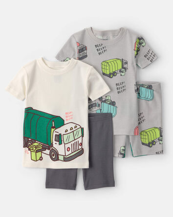 B&eacute;b&eacute; gar&ccedil;on - Ensemble 4 pi&egrave;ces de pyjamas ajust&eacute;s &agrave; manches courtes en 100 % coton, camion &agrave; ordures - Gris, 